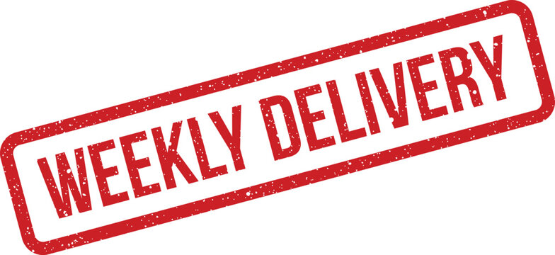 Distressed rubber stamp with WEEKLY DELIVERY text, representing consistent shipping services and logistics schedules