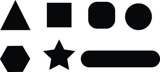 A collection of basic, solid black geometric shapes.