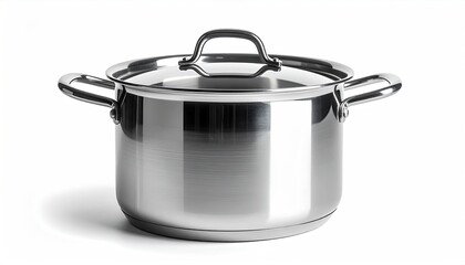 Shiny metal stock pot with clear lid, side handles