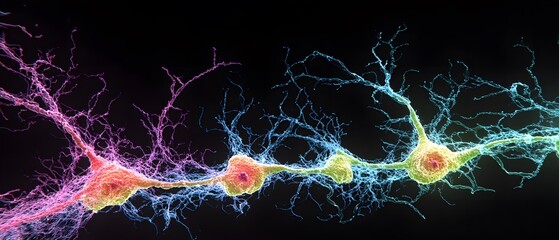 Network of colorful neurons connects in the brain.