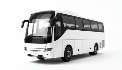 White bus angled view, on clean white background