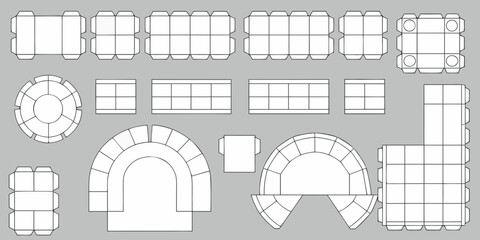 Collection of papercraft templates for building geometric shapes and structures on a gray background