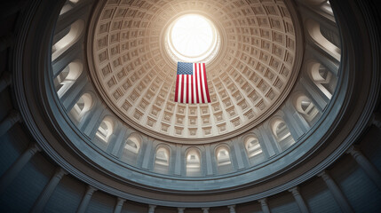 American flag display in historic rotunda washington d.C. Photography architectural beauty upward perspective patriotism