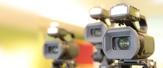 Video camera for make movie or journalist interview broadcasting reporter news or press conference speaker or public speaking or report record and content creator live media.