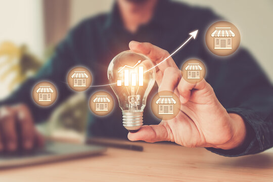 Hand choose franchise icon for goal to growth is investment planning financial and branch expansion and management plan bank loans or marketing franchising network business.