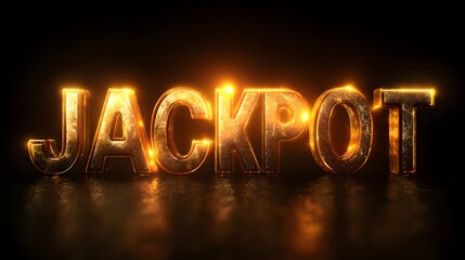 Three dimensional gilded lettering spells out a word associated with large winnings against a dark background.