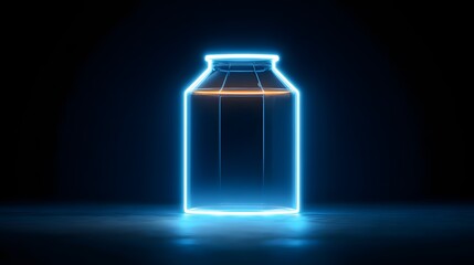 Illuminated outline of a container glows brightly against a dark background