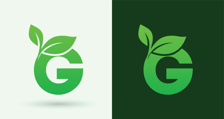 Letter G leaf eco logo green organic nature monogram sustainable brand identity alphabet icon
