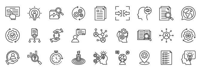 Context icon set collection outline. Icon pack contains context, background, situation, setting, scenario, frame, environment, perspective, circumstance, condition