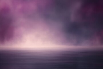 Naklejka premium Calm body of water under a dramatic purple and pink cloudy sky creating a serene and mystical atmosphere