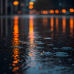  dark abstract water reflection with orange lights