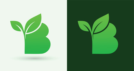 Letter B leaf eco monogram logo green organic nature sustainable brand identity alphabet icon
