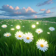 daisies in green field