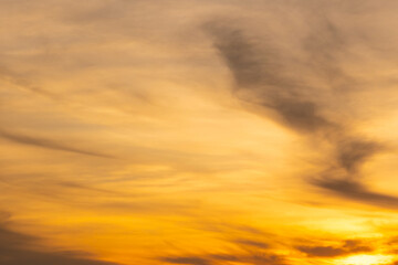 Enjoy panoramic views of the skyline . Sunset in the evening sky with colorful clouds and beautiful cloud patterns Amidst the soft golden light	
