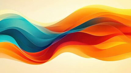 Abstract flowing waves of vibrant blue, orange, and red colors blending smoothly against a light background, evoking motion and energy