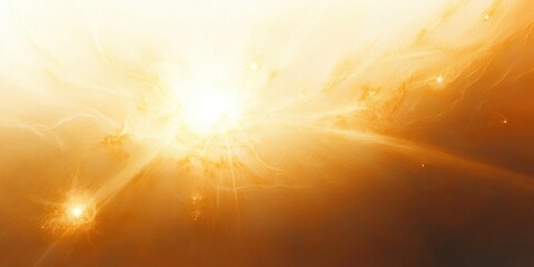 Bright glowing star emitting radiant golden light and energy in a cosmic space environment with surrounding smaller lights and nebula-like formations