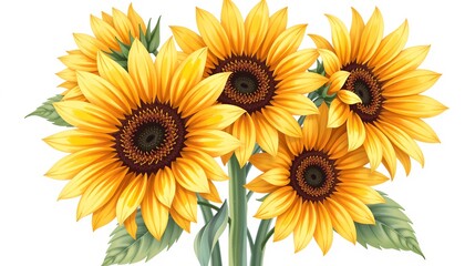 Obraz premium A cluster of vibrant sunflowers blossoming. The sunflowers stand out, exuding warmth and vitality