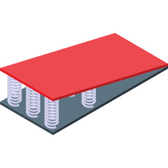 Red Rectangle Platform Supported By Numerous Coil Springs On Dark Gray Base With Transparent Background