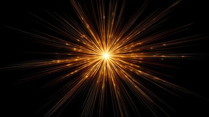Fototapeta premium Brilliant golden light bursts outward from a central radiant point against a dark background