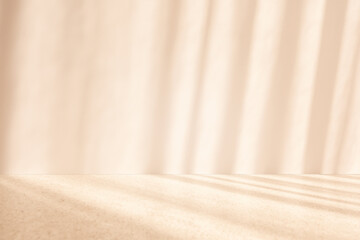 Wall interior autumn background, studio, and backdrops show products. with shadow leaf color beige background for text insertion and presentation of product