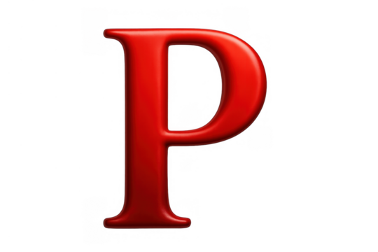 Uppercase letter p glossy red 3d alphabet creating typography and design elements with transparent background