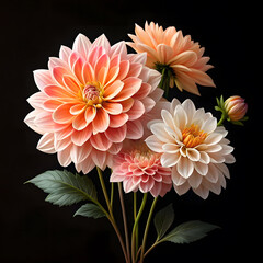 bouquet of flowers isolated on black background, 