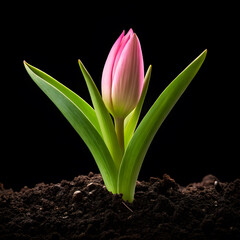 pink and green flower isolated on dark background, 