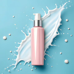 pink bottle of perfume with white splash