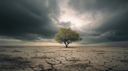 Drought-resistant tree arid landscape photography natural environment wide-angle view resilience in adversity