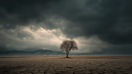 Dramatic storm approaching isolated tree dry landscape nature photography dramatic lighting environmental awareness