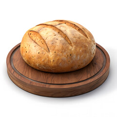 bread on a wooden board isolated on white background, 