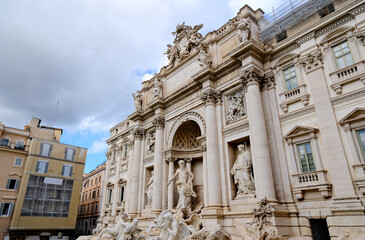 magnificent Baroque architecture of Trevi Fountain Palazzo Poli in Rome, Italy