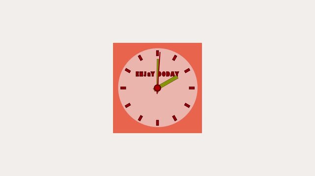 Four squares show clocks, each displaying Enjoy Today in creative ways. The squares appear to show a progression or representation of different concepts