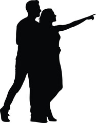 Elegant couple silhouette dancing together pointing forward concept vector