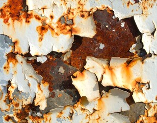 Close-up of Flaking Paint and Rust on Metal Surface in an Abstract Composition