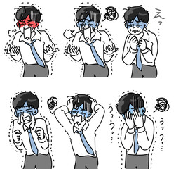 大失敗、致命的なミスを犯し頭を抱える若いサラリーマンのセットベクターイラスト