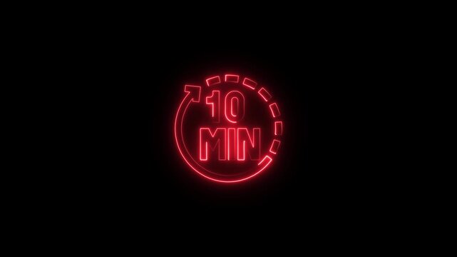 Red Neon 10 Minute Timer Icon 10 minutes countdown