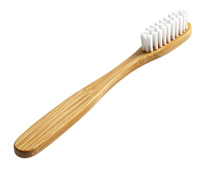 Natural bamboo toothbrush with white nylon bristles, an eco-friendly and biodegradable oral hygiene tool isolated on a white background