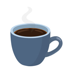Hot black coffee cup illustration in modern flat minimalist style