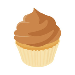 Delicious cupcake with caramel frosting illustration in flat style
