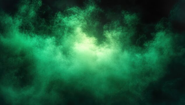 Thick swirling green smoke or fog creating a mystical and eerie atmosphere on a dark background
