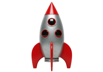 Retro styled rocket ship ready for blast off into outer space adventure isolated on transparent background