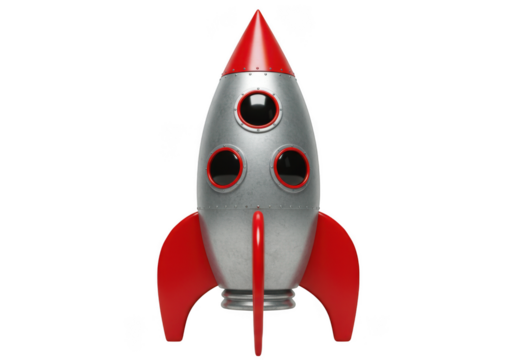 Retro styled rocket ship ready for blast off into outer space adventure isolated on transparent background