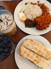 Authentic Malaysian Nasi Lemak with Crispy Fried Chicken and Kaya Toast Set