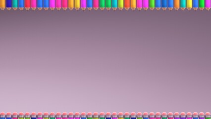 Color pencils forming top and bottom borders on pastel background