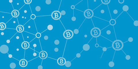 Decentralized bitcoin network connections and blockchain technology concept