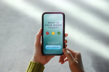Mental Health Concept. Using  Mobile Application to Check, Measure and Practicing Mind