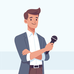 vector of young entrepreneur presenting using microphone