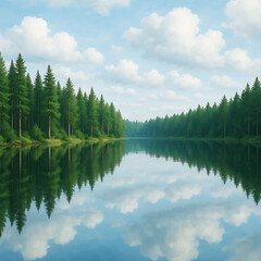 Tranquil Lake Scene with Forest