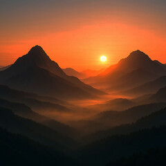 Majestic Mountain Sunrise Over Foggy Valley